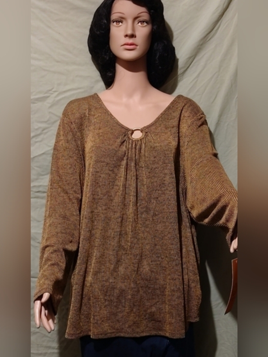 Ruby Rd. Tops - NWT Ruby Rd. Gold Multicolor Knit Top, Long Sleeve with Ring Detail